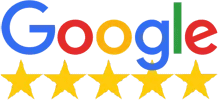 Google logo above five stars.