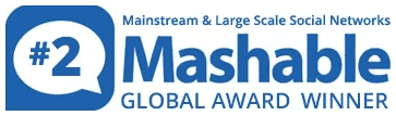 Mashable Global Award Winner logo with '#2' indicating the rank for mainstream and large-scale social networks.