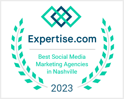 Badge from Expertise.com recognizing the best social media marketing agencies in Nashville for 2023.